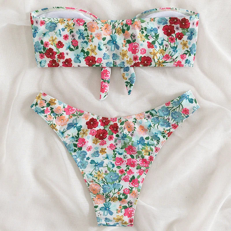 Summer Floral Bandeau Bikini - The Beach Bae