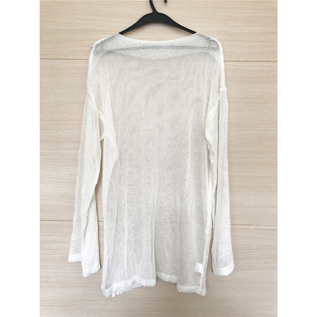 White Long Sleeve Sheer Cover Up - The Beach Bae